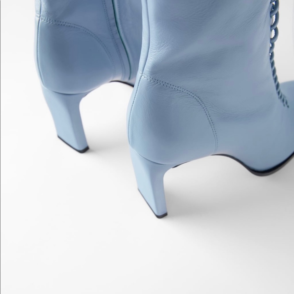 Zara lace up leather bootie in sky blue
